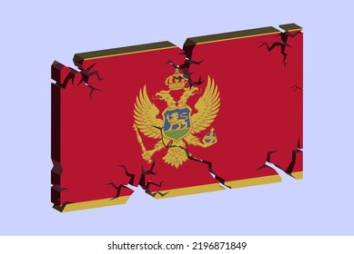 Montenegro flag on 3D cracked wall vector, fracture pattern, Montenegro earthquake, country flag with cracked texture, Switzerland national issues concept, logo idea