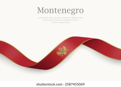 Montenegro flag on Waving ribbon. Template for independence day