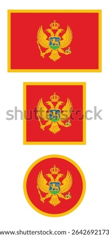 
Montenegro flag PNG vector. Montenegro square and round icon isolated on transparent PNG background. Montenegro flag icon.