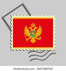 Montenegro flag postage stamp. Isolated vector illustration on grey post stamp background