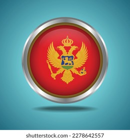 The Montenegro flag. Round glossy. Silver frame. Isolated on color gradient background