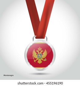 Montenegro Flag in Silver Medal. Vector Illustration. RIO Olympic Game silver Medal. Vector Illustration