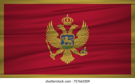Montenegro flag vector. Vector flag of Montenegro blowig in the wind. EPS 10.