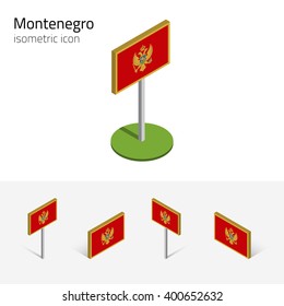 Montenegro flag, vector set of isometric flat icons, 3D style, different views. 100% editable design elements for banner, website, presentation, infographic, poster, map. Eps 10