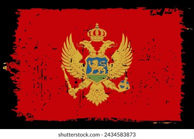 Bandera de Montenegro - bandera vectorial con efecto de rasguño elegante y marco de grunge negro.