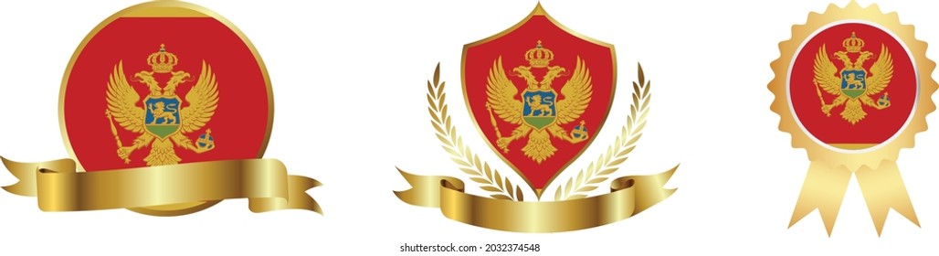 Montenegro flags. Symbols of countries map