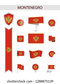 Montenegro Flat Flag Collection. Flat flags vector illustration.