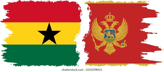 Montenegro and Ghana grunge flags connection, vector