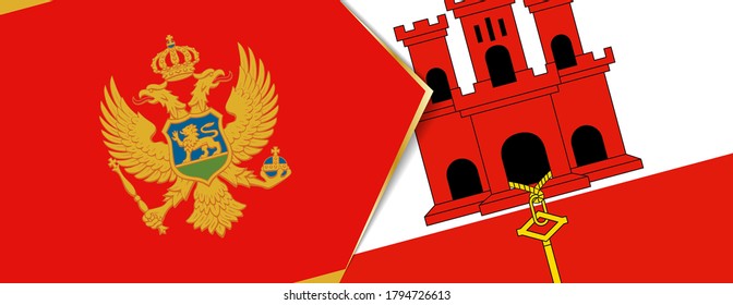Die Flaggen von Montenegro und Gibraltar, zwei Vektorflaggen Symbol für Beziehung oder Konfrontation.