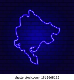 Montenegro glowing neon sign on brick wall background
