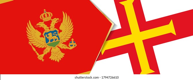 Banderas de Montenegro y Guernsey, dos banderas vectoriales símbolo de relación o confrontación.