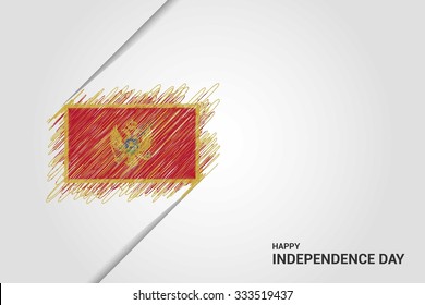 Montenegro Happy independence day scribble flag. Hand drawn Country flag on Gray crumbled paper. vintage background wallpaper vector illustration.