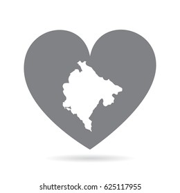 Montenegro heart. Heart shape icon with white map