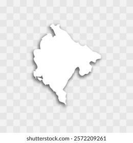 Montenegro high detailed vector representation of country silhouette. White color on transparent background with dropped shadow. For educational, decorative, or informational use.