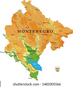 Montenegro highly detailed physical map