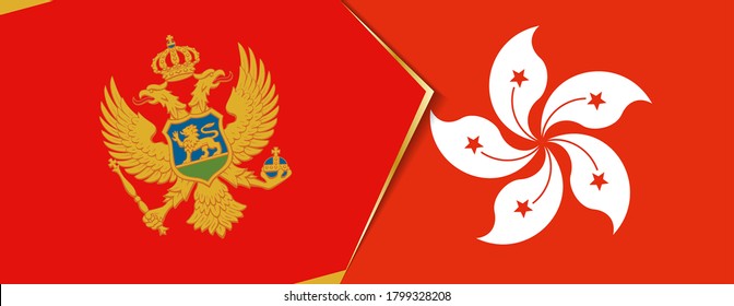 Montenegro and Hong Kong flags, two vector flags symbol of relationship or confrontation.