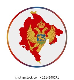 Montenegro icon. Shape of the country with Montenegro flag. Round sign with flag colors gradient ring. Powerful vector illustration.