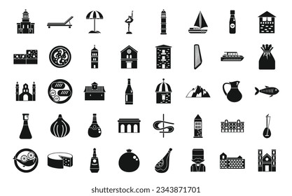 Montenegro icons set simple vector. Country area. Atlas travel