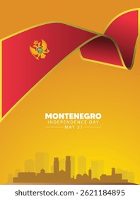 Montenegro Independence Day 21 May flag ribbon with cityscape vector poster