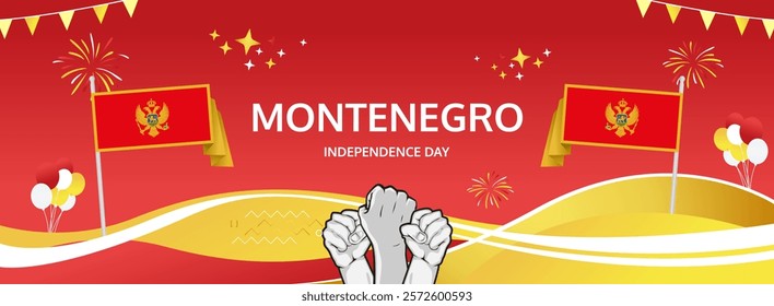 Montenegro Independence Day modern greeting banner. 21 May Happy National Day. Holidays abstract concept in flag colors. Great for event like carnival, feast poster, support, culture and tourism