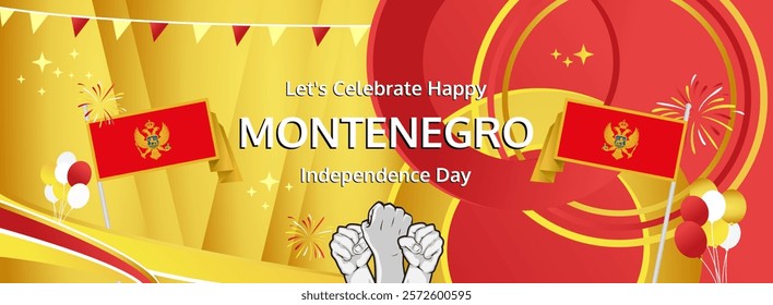 Montenegro Independence Day modern greeting banner. 21 May Happy National Day. Holidays abstract concept in flag colors. Great for event like carnival, feast poster, support, culture and tourism