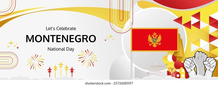 Montenegro Independence Day modern greeting banner. 21 May Happy National Day. Holidays abstract concept in flag colors. Great for event like carnival, feast poster, support, culture and tourism