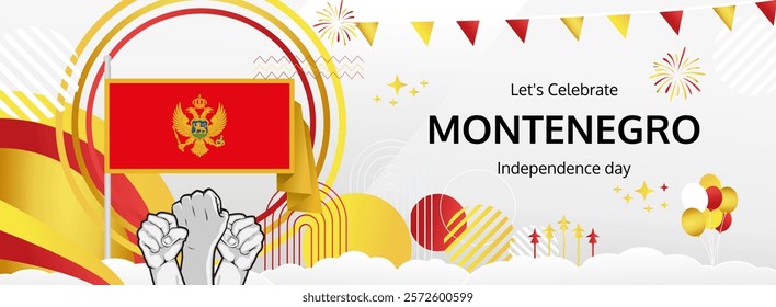 Montenegro Independence Day modern greeting banner. 21 May Happy National Day. Holidays abstract concept in flag colors. Great for event like carnival, feast poster, support, culture and tourism