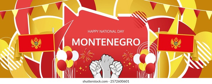 Montenegro Independence Day modern greeting banner. 21 May Happy National Day. Holidays abstract concept in flag colors. Great for event like carnival, feast poster, support, culture and tourism