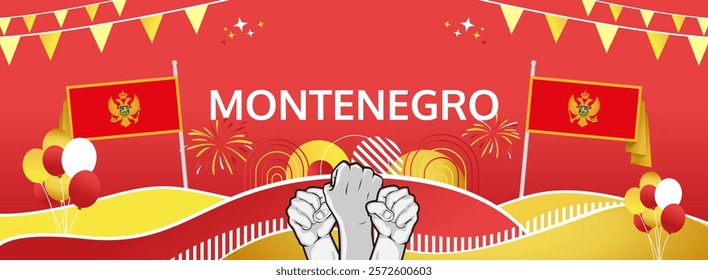 Montenegro Independence Day modern greeting banner. 21 May Happy National Day. Holidays abstract concept in flag colors. Great for event like carnival, feast poster, support, culture and tourism