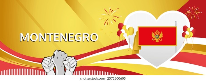 Montenegro Independence Day modern greeting banner. 21 May Happy National Day. Holidays abstract concept in flag colors. Great for event like carnival, feast poster, support, culture and tourism