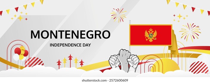 Montenegro Independence Day modern greeting banner. 21 May Happy National Day. Holidays abstract concept in flag colors. Great for event like carnival, feast poster, support, culture and tourism