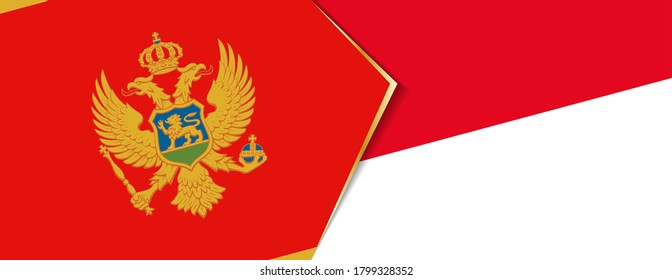 Montenegro and Indonesia flags, two vector flags symbol of relationship or confrontation.