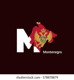 Montenegro Initial Letter Country with Map and Flag Vector