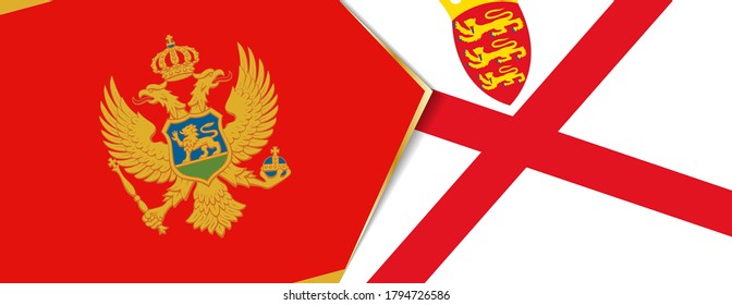 Montenegro and Jersey flags, two vector flags symbol of relationship or confrontation.