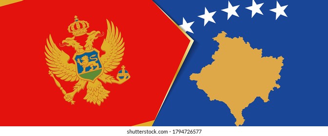 Montenegro and Kosovo flags, two vector flags symbol of relationship or confrontation.