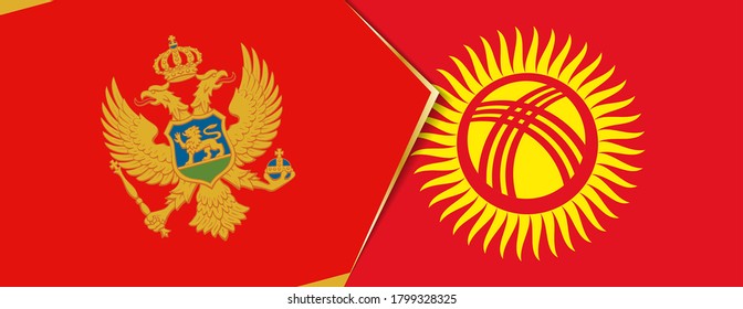 Montenegro and Kyrgyzstan flags, two vector flags symbol of relationship or confrontation.