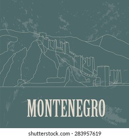 Montenegro landmarks. Retro styled image. Vector illustration