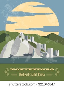 Montenegro landmarks. Retro styled image. Vector illustration