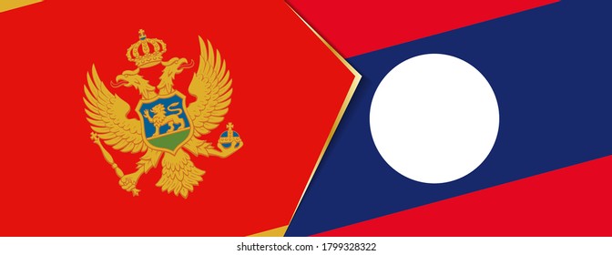 Montenegro and Laos flags, two vector flags symbol of relationship or confrontation.