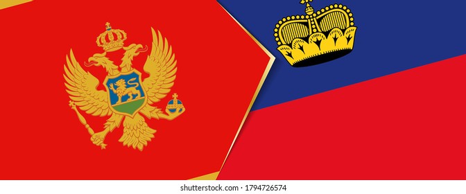 Die Flagge Montenegros und Liechtensteins, zwei Vektorflaggen Symbol für Beziehung oder Konfrontation.