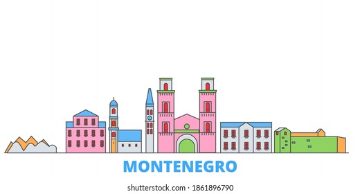 Montenegro line cityscape, flat vector. Travel city landmark, oultine illustration, line world icons