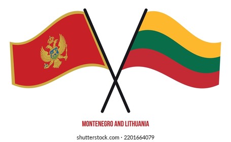 Montenegro and Lithuania Flags Crossed And Waving Flat Style. Official Proportion. Correct Colors.