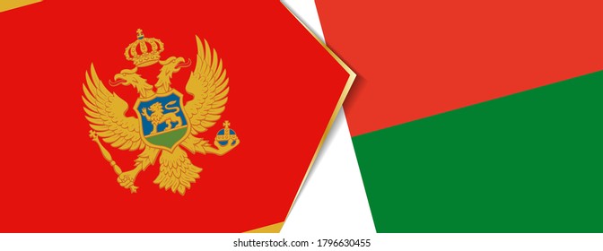 Montenegro and Madagascar flags, two vector flags symbol of relationship or confrontation.