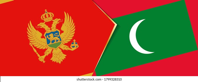 Montenegro and Maldives flags, two vector flags symbol of relationship or confrontation.