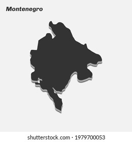 Montenegro map 3d silhouette. Vector illustration.