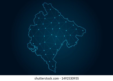 montenegro map with Abstract mash line and point scales on Dark background . design polygon sphere . Wire frame 3D mesh polygonal network line . Vector illustration eps 10.