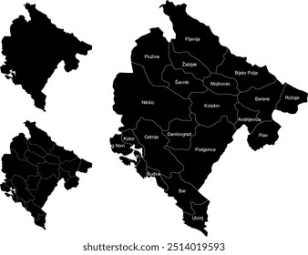 MAPA MONTENEGRO com as suas divisões administrativas e regiões