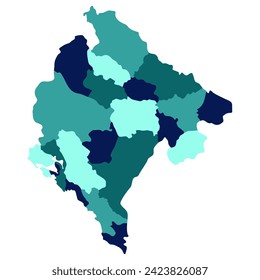 Montenegro map. Map of Montenegro in administrative provinces in multicolor