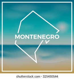 Montenegro map against the backdrop of beach and tropical sea with bright sun. EPS10 vector