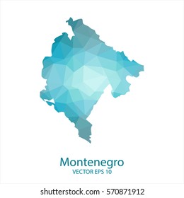 Montenegro map - blue geometric rumpled triangular low poly style gradient graphic background , polygonal design for your . Vector illustration eps 10.